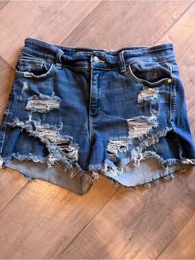 Judy Blue Distressed Dark Blue Denim Cutoff Shorts
